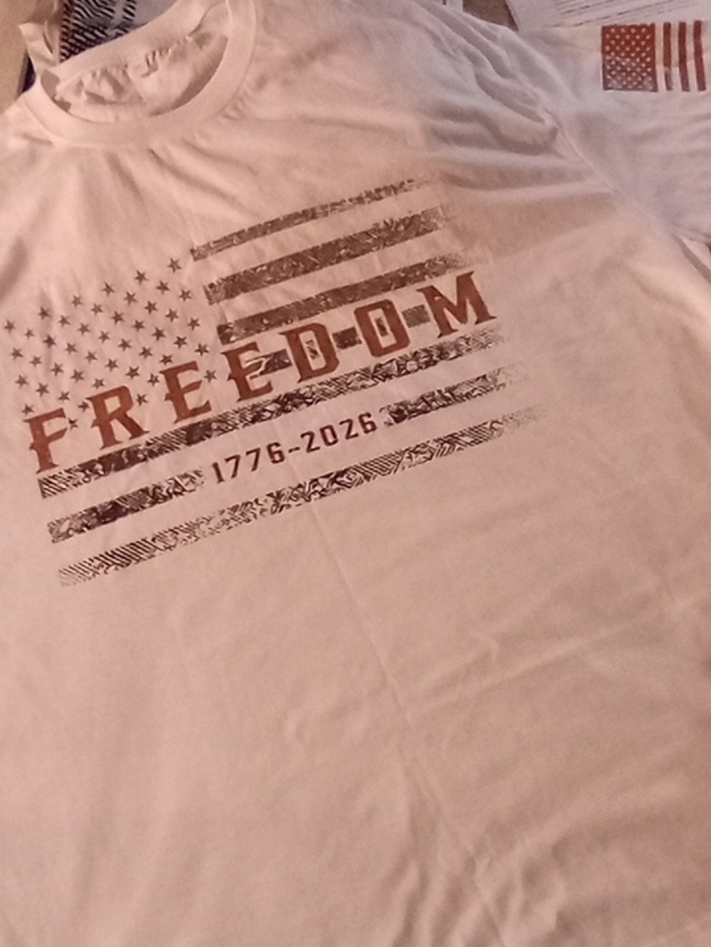 American Apparel White Short Sleeve Tee with Brown Flag Graphic